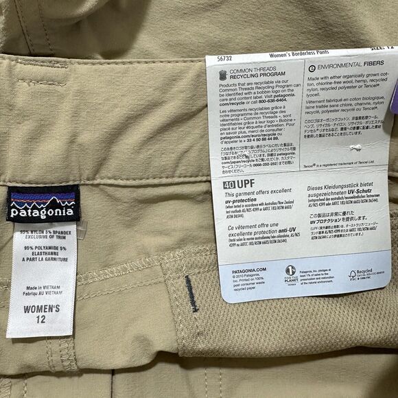 Patagonia Women's 12 Borderless Pants 40 UPF Straight Leg Low Rise Hiking Khaki - Picture 4 of 12